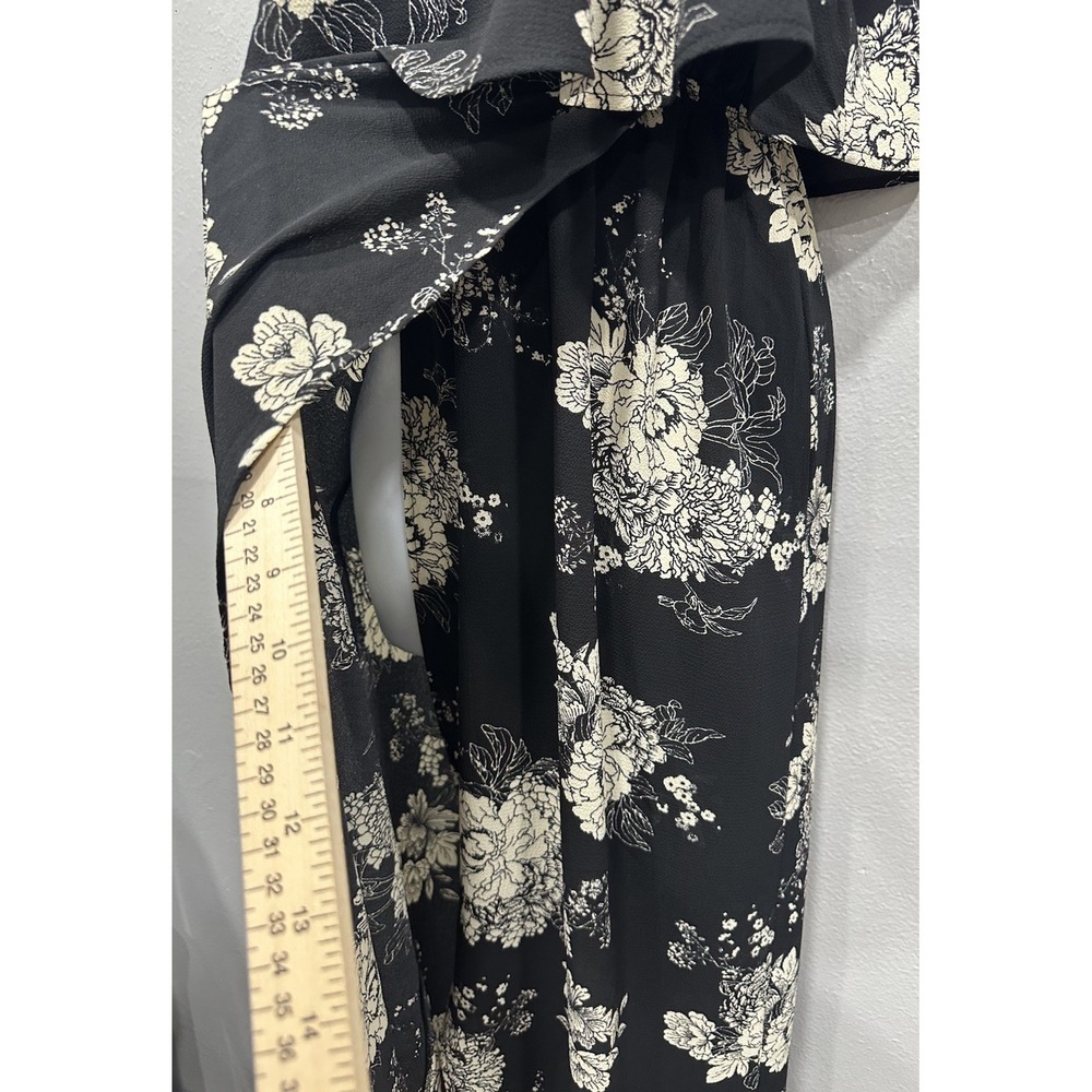 Monteau Maxi Dress Women Small Black Flower Print Side Slit Elastic Waist Straps - Picture 7 of 13